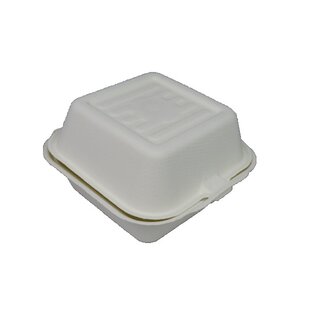 Burger Box Klappdeckelbehälter aus Zuckerrohr quadratisch 450ml